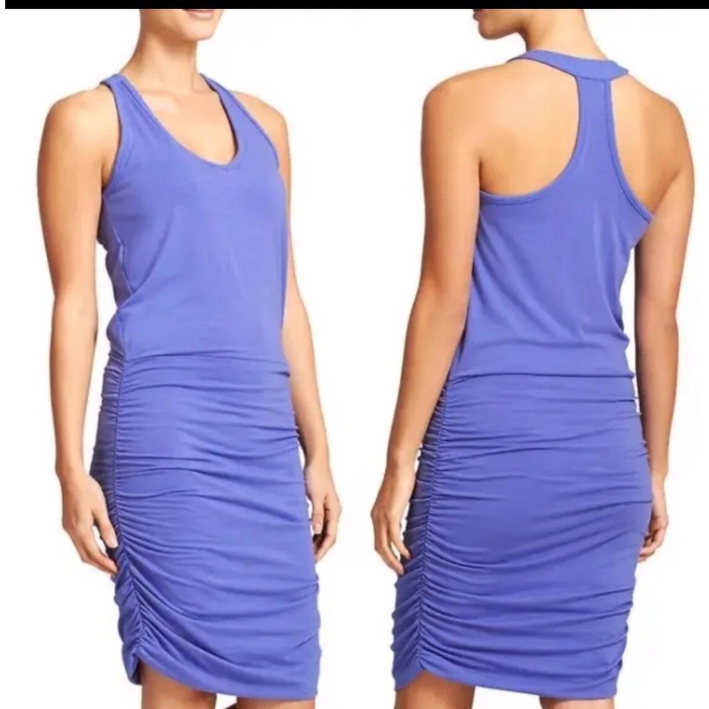 Athleta Tee Racerback Dress Small Ruched Side Shelf Bra Periwinkle Blue 438832